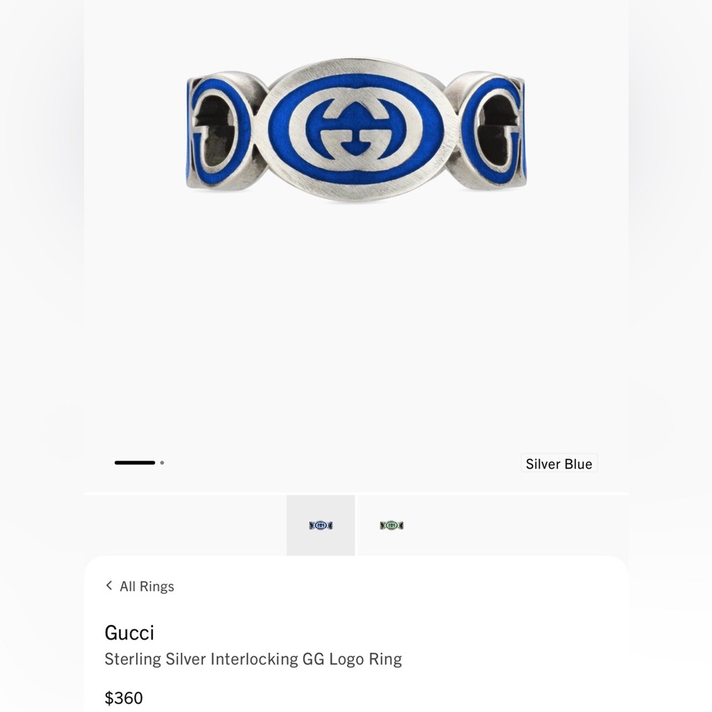 Gucci Sterling Silver and Blue GG Logo Ring - Picture 2 of 8